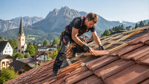 Sinnbild Dachdecker — KI-generiert, zeigt nicht Lettner-Fiedler Spengler und Dachdecker GmbH