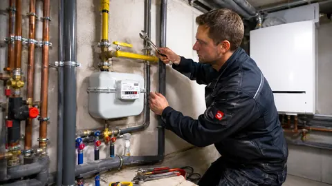 Sinnbild Gas- und Sanitärtechnik — KI-generiert, zeigt nicht KLAPPT e.U.