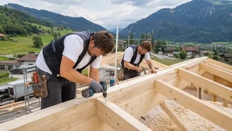 Sinnbild Holzbaumeister & Zimmerer — KI-generiert, zeigt nicht VISBA GmbH